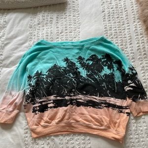 Off the shoulder blue and orange light sweatshirt